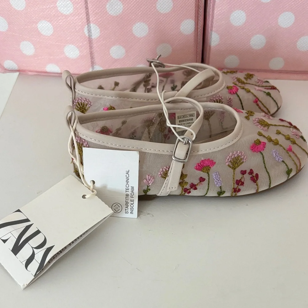 Zara Kids Pink Floral Dress Shoes - Picture 3 of 5